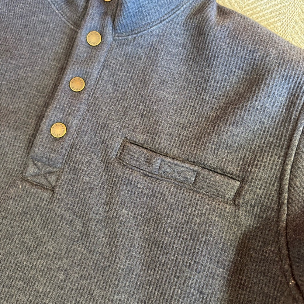 L.L. Bean Katahdin Iron Works Bonded Waffle Fleece, Snap Mock, Blue,‎ Size L - Picture 5 of 9